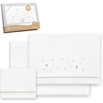 Interbaby Underzy Beddengoedset in warm en zacht flanel met hoeslaken, laken en kussensloop Moonstermotief, wit/beige, 60 x 120 cm Interbaby Underzy Beddengoedset in warm en zacht flanel met hoeslaken, laken en kussensloop Moonstermotief, wit/beige, 60 x 120 cm