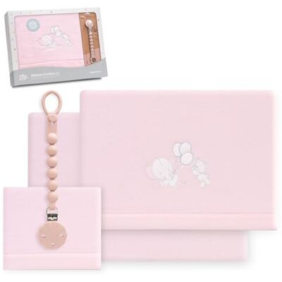 Interbaby Underzy Beddengoedset van 100% polyester, 100% polyester, warm, zacht, met hoeslaken, laken en kussensloop, olifantenmotief, roze Interbaby Underzy Beddengoedset van 100% polyester, 100% polyester, warm, zacht, met hoeslaken, laken en kussensloop, olifantenmotief, roze