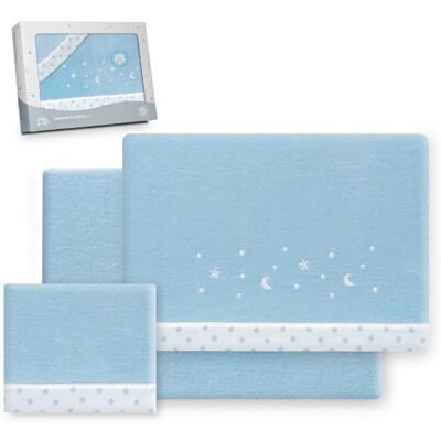 Interbaby Underzy Beddengoedset 100% polyester met hoeslaken, laken en kussensloop, motief maan, blauw, 60 x 120 cm Interbaby Underzy Beddengoedset 100% polyester met hoeslaken, laken en kussensloop, motief maan, blauw, 60 x 120 cm