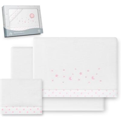 Interbaby Underzy Beddengoedset met hoeslaken, laken en kussensloop, 100% polyester, 60 x 120 cm, wit/roze Interbaby Underzy Beddengoedset met hoeslaken, laken en kussensloop, 100% polyester, 60 x 120 cm, wit/roze