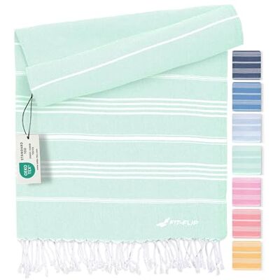 Fit-Flip Hamam strandhanddoek, fouta van 100% katoen, sneldrogende lichte Turkse laken, perfect accessoire als XXL strandlaken of pareo, aqua, 100 x 200 cm, Sultan Fit-Flip Hamam strandhanddoek, fouta van 100% katoen, sneldrogende lichte Turkse laken, perfect accessoire als XXL strandlaken of pareo, aqua, 100 x 200 cm, Sultan