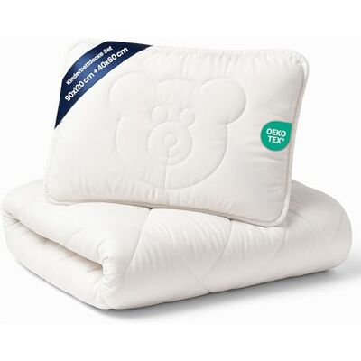 Totsy Baby Beddengoedset voor baby en kind, babydekbed en kussen, 120 x 90 cm + 40 x 60 cm, kinderbeddengoed, met berenmotief, microvezel, wit Totsy Baby Beddengoedset voor baby en kind, babydekbed en kussen, 120 x 90 cm + 40 x 60 cm, kinderbeddengoed, met berenmotief, microvezel, wit