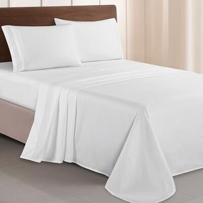 Elegant Comfort Zachte 4-delige beddengoedset van microvezel in hotelkwaliteit 1500 met drie lijnen borduurwerk, kreuk- en lichtbestendig, voor tweepersoonsbed, wit Elegant Comfort Zachte 4-delige beddengoedset van microvezel in hotelkwaliteit 1500 met drie lijnen borduurwerk, kreuk- en lichtbestendig, voor tweepersoonsbed, wit