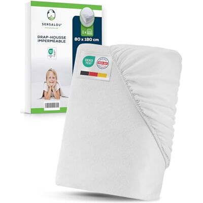 Sensalou waterdicht hoeslaken vochtbescherming voor kinderbedden met zacht katoen ademend incontinentie-hoeslaken voor kinderen stil en wasbaar op 95 °C (1, 80 x 180 cm) Sensalou waterdicht hoeslaken vochtbescherming voor kinderbedden met zacht katoen ademend incontinentie-hoeslaken voor kinderen stil en wasbaar op 95 °C (1, 80 x 180 cm)