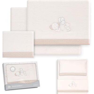 Interbaby Underzy Beddengoedset voor wieg, 100% polyester, 100% polyester, met hoeslaken, laken en kussensloop, ideaal voor de winter, olifant, hartballon, beige Interbaby Underzy Beddengoedset voor wieg, 100% polyester, 100% polyester, met hoeslaken, laken en kussensloop, ideaal voor de winter, olifant, hartballon, beige