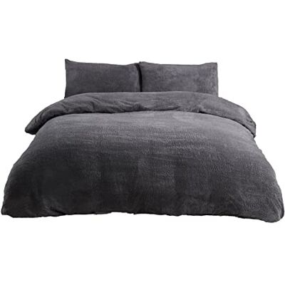 Sleepdown Beddengoedset van Teddy-fleece, dekbedovertrekset, polyester, houtskoolgrijs, beddengoed voor 2-persoonsbed Sleepdown Beddengoedset van Teddy-fleece, dekbedovertrekset, polyester, houtskoolgrijs, beddengoed voor 2-persoonsbed