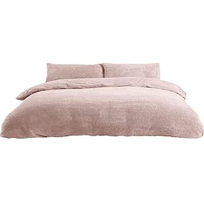 Sleepdown Teddyfleece beddengoedset, dubbele blush dekbedovertrekset, polyester, poederroze, beddengoed voor 2 personen Sleepdown Teddyfleece beddengoedset, dubbele blush dekbedovertrekset, polyester, poederroze, beddengoed voor 2 personen
