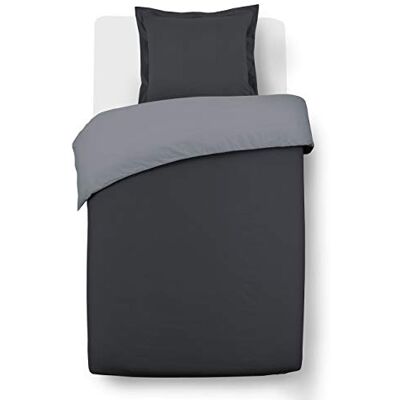 Vision Omkeerbare Beddenset Bicolor Antraciet/Grijs Set van dekbedovertrek 140x200 cm met 1 kussensloop voor eenpersoonsbed 100% Katoen Vision Omkeerbare Beddenset Bicolor Antraciet/Grijs Set van dekbedovertrek 140x200 cm met 1 kussensloop voor eenpersoonsbed 100% Katoen