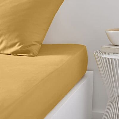 TODAY Essential Hoeslaken, 140 x 190 cm, voor tweepersoonsbed, 100% katoen, effen, oker TODAY Essential Hoeslaken, 140 x 190 cm, voor tweepersoonsbed, 100% katoen, effen, oker