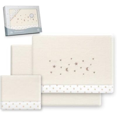 Interbaby Underzy Beddengoedset 100% polyester met hoeslaken, laken en kussensloop, ideaal voor de winter, maan, beige, 60 x 120 cm Interbaby Underzy Beddengoedset 100% polyester met hoeslaken, laken en kussensloop, ideaal voor de winter, maan, beige, 60 x 120 cm