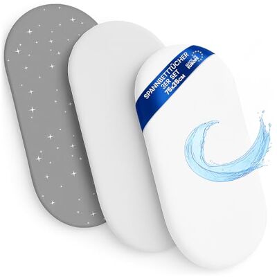 Totsy Baby Hoeslaken voor kinderwagen, 3 stuks, 35 x 75 cm, met elastiek rondom, 2 x lakens en 1 x waterdichte matrasbeschermer, accessoire voor logeerbed Cododo wieg Galaxy Totsy Baby Hoeslaken voor kinderwagen, 3 stuks, 35 x 75 cm, met elastiek rondom, 2 x lakens en 1 x waterdichte matrasbeschermer, accessoire voor logeerbed Cododo wieg Galaxy