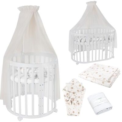 waldin Babybed, ovaal, 7-in-1, matras, wielen, plank, wit waldin Babybed, ovaal, 7-in-1, matras, wielen, plank, wit