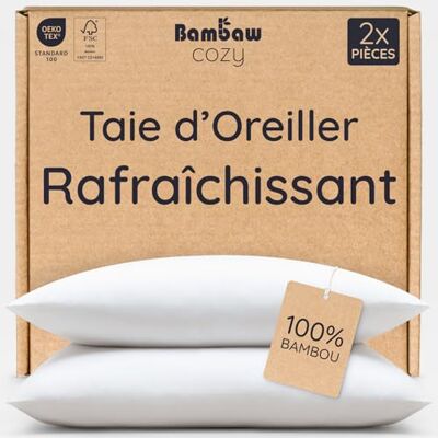 Bambaw witte kussenslopen, 2 stuks, biologisch bamboe, anti-mijt kussensloop, zachte kussensloop, verkoelend laken, rechthoekige kussensloop, 50 x 75 Bambaw witte kussenslopen, 2 stuks, biologisch bamboe, anti-mijt kussensloop, zachte kussensloop, verkoelend laken, rechthoekige kussensloop, 50 x 75