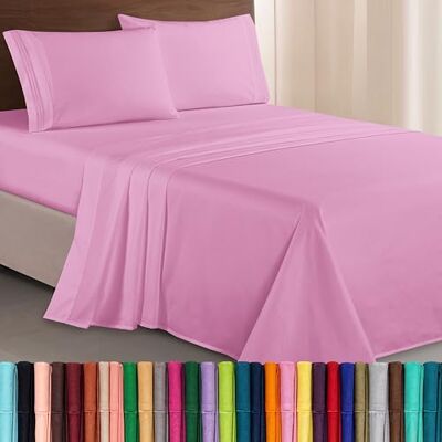 Elegant Comfort Zachte 4-delige beddengoedset van microvezel in hotelkwaliteit 1500 denier met drie lijnen borduurwerk, kreuk- en lichtbestendig, voor kingsize bed, lichtroze Elegant Comfort Zachte 4-delige beddengoedset van microvezel in hotelkwaliteit 1500 denier met drie lijnen borduurwerk, kreuk- en lichtbestendig, voor kingsize bed, lichtroze