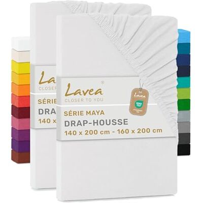 Lavea ® Set van 2 hoeslakens, 140 x 190/200 cm, 100% zacht en ademend katoen, voor matrassen tot 20 cm dik, jersey met elastiek rondom, wit Lavea ® Set van 2 hoeslakens, 140 x 190/200 cm, 100% zacht en ademend katoen, voor matrassen tot 20 cm dik, jersey met elastiek rondom, wit