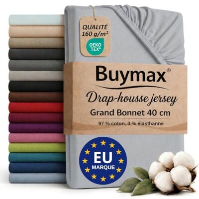 Buymax Hoeslaken, 140 x 200 160 x 220 cm, grote hoek, zilverkleurig Stretch jersey 160 g/m², 97% katoen, 3% elastaan, Oeko-Tex gecertificeerd, voor boxspring- en waterbedden, hoogte 40 cm. Buymax Hoeslaken, 140 x 200 160 x 220 cm, grote hoek, zilverkleurig Stretch jersey 160 g/m², 97% katoen, 3% elastaan, Oeko-Tex gecertificeerd, voor boxspring- en waterbedden, hoogte 40 cm.