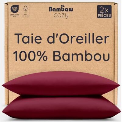 Bambaw Kussensloop, 40 x 60 cm, 2 stuks, 100% bamboe, bordeauxrode kussensloop, hypoallergeen en ademend, weldadig voor haar en huid Bambaw Kussensloop, 40 x 60 cm, 2 stuks, 100% bamboe, bordeauxrode kussensloop, hypoallergeen en ademend, weldadig voor haar en huid