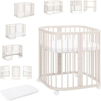 waldin Babybed, 7-in-1, matras en wielen, plank, kasjmier waldin Babybed, 7-in-1, matras en wielen, plank, kasjmier