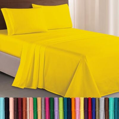 Elegant Comfort 4-delige beddengoedset voor tweepersoonsbed, 1500 denier, zachte microvezel hotelkwaliteit met drie lijnen borduurwerk, kreuk- en lichtbestendig, geel Elegant Comfort 4-delige beddengoedset voor tweepersoonsbed, 1500 denier, zachte microvezel hotelkwaliteit met drie lijnen borduurwerk, kreuk- en lichtbestendig, geel