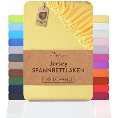 NatureMark hoeslaken, hoeslaken van 100% jersey Kwaliteit conform Oeko-Tex Standard 100, katoen, geel, 180 x 200 200 cm x 200 cm NatureMark hoeslaken, hoeslaken van 100% jersey Kwaliteit conform Oeko-Tex Standard 100, katoen, geel, 180 x 200 200 cm x 200 cm