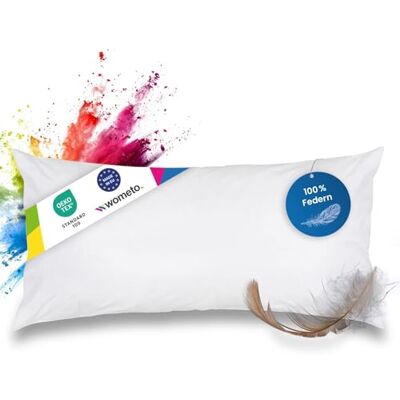 wometo Verenkussen, 100% veren, 40x80 cm 600g OekoTex kussen, vulkussen, overtrek katoen wit I binnenkussen / kussenvulling / hoofdkussen (vele maten) wometo Verenkussen, 100% veren, 40x80 cm 600g OekoTex kussen, vulkussen, overtrek katoen wit I binnenkussen / kussenvulling / hoofdkussen (vele maten)