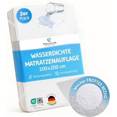 Third of Life Set van 2 badstof matrasbeschermer, 100 x 200 cm, waterdicht en ademend, van zacht katoen, praktische hoekelastieken voor een perfecte pasvorm, wasbaar op 60 °C en Oeko-Tex gecertificeerd Third of Life Set van 2 badstof matrasbeschermer, 100 x 200 cm, waterdicht en ademend, van zacht katoen, praktische hoekelastieken voor een perfecte pasvorm, wasbaar op 60 °C en Oeko-Tex gecertificeerd