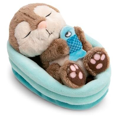 NICI Otterknuffel met vis, 12 cm, slapende in de mand, grijs, zacht pluche, schattig om te knuffelen en te spelen, voor kinderen en volwassenen, een geweldig cadeau-idee 61582 NICI Otterknuffel met vis, 12 cm, slapende in de mand, grijs, zacht pluche, schattig om te knuffelen en te spelen, voor kinderen en volwassenen, een geweldig cadeau-idee 61582
