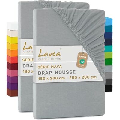 Lavea ® Set van 2 hoeslakens, 180 x 190/200 cm, 100% zacht en ademend katoen, voor matrassen tot 20 cm dik, jersey met elastiek rondom, zilver Lavea ® Set van 2 hoeslakens, 180 x 190/200 cm, 100% zacht en ademend katoen, voor matrassen tot 20 cm dik, jersey met elastiek rondom, zilver