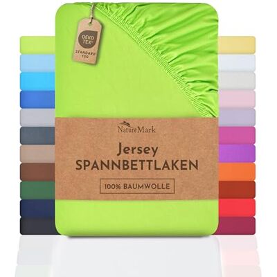 NatureMark Hoeslaken van 100% jersey hoeslaken, Oeko-Tex Standard 100, katoen, appelgroen, 140 x 200 160 x 200 cm NatureMark Hoeslaken van 100% jersey hoeslaken, Oeko-Tex Standard 100, katoen, appelgroen, 140 x 200 160 x 200 cm