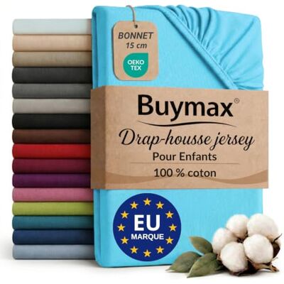 Buymax ® Hoeslaken 60 x 120 cm, jersey, 100% katoen, voor kinderbed, matrashoogte tot 15 cm, kleur: turquoise Jersey doux et respirant, certifié OEKO-TEX, pour lit d’enfant, bonnet 15 cm et élastique intégral pour un maintien fiable. Buymax ® Hoeslaken 60 x 120 cm, jersey, 100% katoen, voor kinderbed, matrashoogte tot 15 cm, kleur: turquoise Jersey doux et respirant, certifié OEKO-TEX, pour lit d’enfant, bonnet 15 cm et élastique intégral pour un maintien fiable.