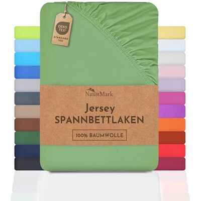 NatureMark Jersey Hoeslaken, 100% katoen, in vele maten en kleuren, merkkwaliteit conform OEKO-TEX Standard 100, 140 x 200 160 x 200 cm, jadegroen NatureMark Jersey Hoeslaken, 100% katoen, in vele maten en kleuren, merkkwaliteit conform OEKO-TEX Standard 100, 140 x 200 160 x 200 cm, jadegroen