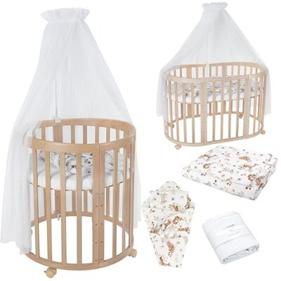 waldin Babybed, ovaal, 7-in-1, matras, wielen, plank, natuur waldin Babybed, ovaal, 7-in-1, matras, wielen, plank, natuur