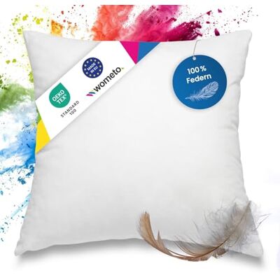 wometo Verenkussen, 100% veren, 60 x 60 cm, 800 g, oekoTex kussen, vulkussen, katoen, wit, binnenkussen, kussenvulling, hoofdkussen (vele maten) wometo Verenkussen, 100% veren, 60 x 60 cm, 800 g, oekoTex kussen, vulkussen, katoen, wit, binnenkussen, kussenvulling, hoofdkussen (vele maten)