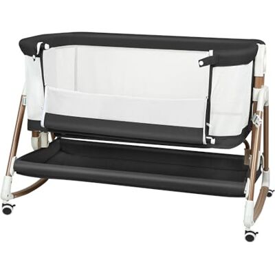 LANTUS 3-in-1 wieg, cododo-bed, kantelbare wieg, in hoogte verstelbaar op 6 niveaus (50-75 cm (50-55 60-65 70-75)), tot 50 kg, wielen 360 graden, muggennet, 90 x 60 x 90 115 cm, zwart + goud LANTUS 3-in-1 wieg, cododo-bed, kantelbare wieg, in hoogte verstelbaar op 6 niveaus (50-75 cm (50-55 60-65 70-75)), tot 50 kg, wielen 360 graden, muggennet, 90 x 60 x 90 115 cm, zwart + goud