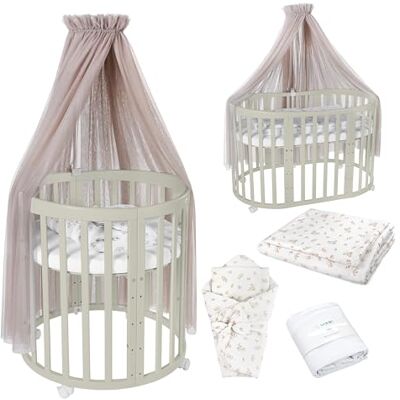 waldin Babybed, ovaal, 7-in-1, matras, wielen, plank, olijf waldin Babybed, ovaal, 7-in-1, matras, wielen, plank, olijf
