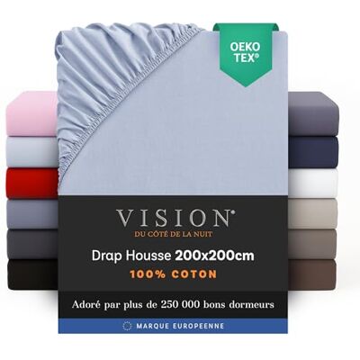 Vision Hoeslaken, 200 x 200 cm. Kleur: Parelgrijs 100% katoen: 57 draden, 4 elastische hoeken, 30 cm diepte Vision Hoeslaken, 200 x 200 cm. Kleur: Parelgrijs 100% katoen: 57 draden, 4 elastische hoeken, 30 cm diepte