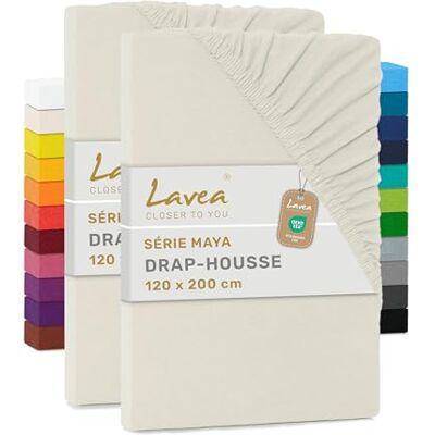 Lavea ® Set van 2 hoeslakens, 120 x 190/200 cm, 100% zacht en ademend katoen, voor matrassen tot 20 cm dik, jersey met elastiek rondom, crème Lavea ® Set van 2 hoeslakens, 120 x 190/200 cm, 100% zacht en ademend katoen, voor matrassen tot 20 cm dik, jersey met elastiek rondom, crème