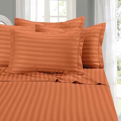 Elegant Comfort Zachte comfortabele 6-delige beddengoedset van microvezel in hotelkwaliteit 1500, diepe en kreukvrije zak, damast strepenpatroon, voor tweepersoonsbed, koraal Elegant Comfort Zachte comfortabele 6-delige beddengoedset van microvezel in hotelkwaliteit 1500, diepe en kreukvrije zak, damast strepenpatroon, voor tweepersoonsbed, koraal