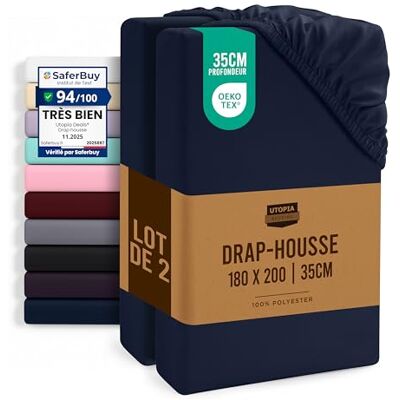 Utopia Bedding Set van 2 hoeslakens, super kingsize, hoekhoogte van 35 cm, eenvoudig te onderhouden, zachte stof van microvezel, krimpbestendig en verkleurt niet, hoeslaken voor matras, marineblauw Utopia Bedding Set van 2 hoeslakens, super kingsize, hoekhoogte van 35 cm, eenvoudig te onderhouden, zachte stof van microvezel, krimpbestendig en verkleurt niet, hoeslaken voor matras, marineblauw