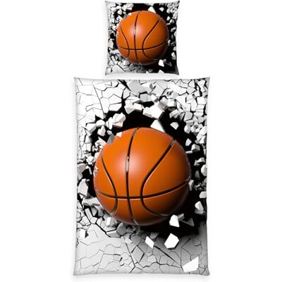 Herding Young Collection 3D Basketbal beddengoed, kussensloop ca. 80 x 80 cm, dekbedovertrek ca. 135 x 200 cm, met merkritssluiting, 100% katoen/renforcé Herding Young Collection 3D Basketbal beddengoed, kussensloop ca. 80 x 80 cm, dekbedovertrek ca. 135 x 200 cm, met merkritssluiting, 100% katoen/renforcé