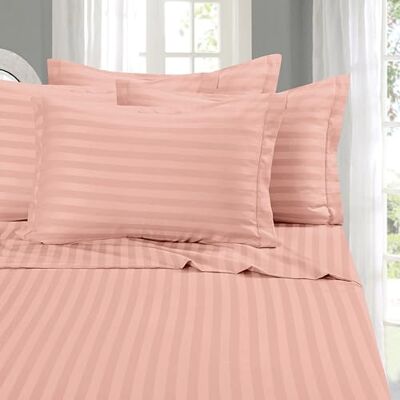 Elegant Comfort Zacht en comfortabel 6-delige beddengoedset van microvezel in hotelkwaliteit 1500, diepe zak, kreukvrij, damaststrepen, voor Californisch kingsize bed, poederroze Elegant Comfort Zacht en comfortabel 6-delige beddengoedset van microvezel in hotelkwaliteit 1500, diepe zak, kreukvrij, damaststrepen, voor Californisch kingsize bed, poederroze