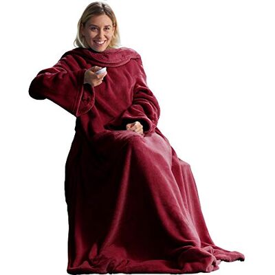 CelinaTex fleece tv-deken met zak voor mouwen en voeten, velours, microvezel, 170 x 200 cm, bordeaux CelinaTex fleece tv-deken met zak voor mouwen en voeten, velours, microvezel, 170 x 200 cm, bordeaux
