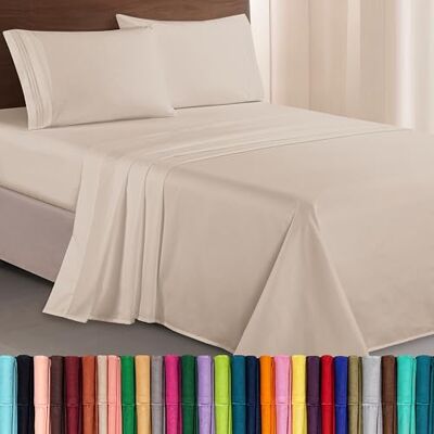 Elegant Comfort Zachte 4-delige beddengoedset met draaddichtheid van 1500 met drie lijnen, kreuk- en lichtbestendig, voor tweepersoonsbed, crèmekleurig Elegant Comfort Zachte 4-delige beddengoedset met draaddichtheid van 1500 met drie lijnen, kreuk- en lichtbestendig, voor tweepersoonsbed, crèmekleurig