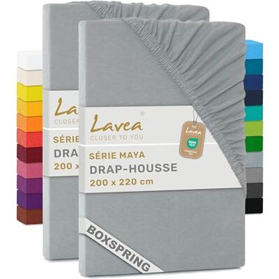 Lavea ® Set van 2 hoeslakens, 200 x 220 cm, 100% zacht en ademend katoen, voor matrassen tot 35 cm dik, jersey met elastiek rondom, zilver Lavea ® Set van 2 hoeslakens, 200 x 220 cm, 100% zacht en ademend katoen, voor matrassen tot 35 cm dik, jersey met elastiek rondom, zilver