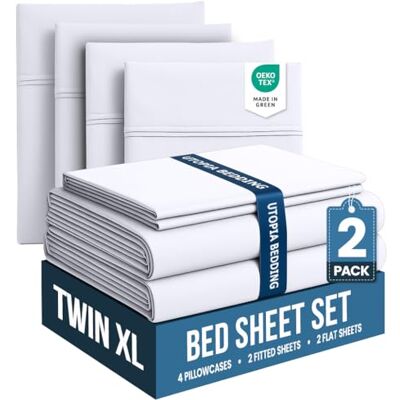 Utopia Bedding Set van 2 lakens voor eenpersoonsbed XL, ideaal voor spa's, hotels en logeerkamers, geborstelde microvezel, krimp- en vervagingsbestendig, onderhoudsvriendelijk Utopia Bedding Set van 2 lakens voor eenpersoonsbed XL, ideaal voor spa's, hotels en logeerkamers, geborstelde microvezel, krimp- en vervagingsbestendig, onderhoudsvriendelijk