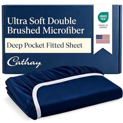 Cathay Home Cathay luxe hoeslaken, polyester, zijdeachtig, zacht, tweepersoonsbed, marineblauw Cathay Home Cathay luxe hoeslaken, polyester, zijdeachtig, zacht, tweepersoonsbed, marineblauw