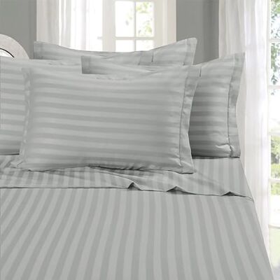 Elegant Comfort Zachte comfortabele 6-delige beddengoedset van microvezel in hotelkwaliteit 1500, diepe en kreukvrije zak, damast strepenpatroon voor tweepersoonsbed, zilver Elegant Comfort Zachte comfortabele 6-delige beddengoedset van microvezel in hotelkwaliteit 1500, diepe en kreukvrije zak, damast strepenpatroon voor tweepersoonsbed, zilver
