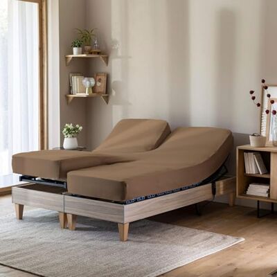 Terre de Nuit Hoeslaken karamel voor scharnierbed, jersey, rekbaar, 2 x 90 x 200 cm Terre de Nuit Hoeslaken karamel voor scharnierbed, jersey, rekbaar, 2 x 90 x 200 cm