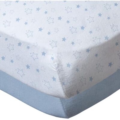 Babycalin set van 2 hoeslakens, 70 x 140 x 17 cm, blauwe ster, Oeko-Tex-gecertificeerd Babycalin set van 2 hoeslakens, 70 x 140 x 17 cm, blauwe ster, Oeko-Tex-gecertificeerd