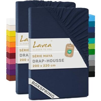 Lavea ® Set van 2 hoeslakens, 200 x 220 cm, 100% zacht en ademend katoen, voor matrassen tot 35 cm dik, jersey met elastiek rondom, melkwegblauw Lavea ® Set van 2 hoeslakens, 200 x 220 cm, 100% zacht en ademend katoen, voor matrassen tot 35 cm dik, jersey met elastiek rondom, melkwegblauw